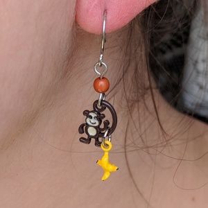 CLOSET SALE Monkey and banana dangle earrings